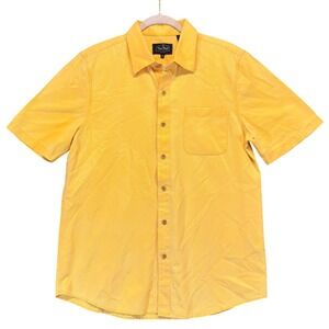 Nat Nast Button Down Camp Shirt Mens M Yellow Silk Cotton Short Sleeve